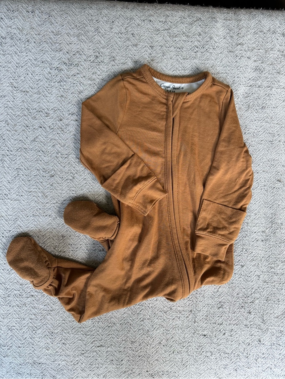 Copper Pearl Rust Brown Zip Front Baby One-Piece